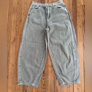 Women's Miou Muse Olive Green Barrel Jeans